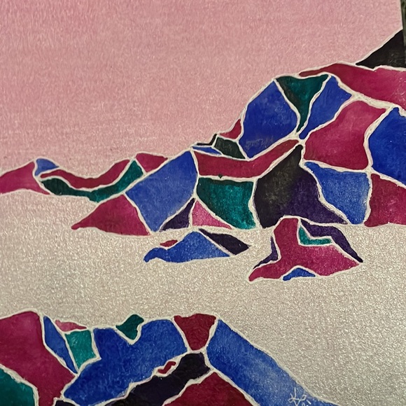 Unframed Original Art Watercolour & Gel Pen Painting Contemporary Landscape - Picture 4 of 4